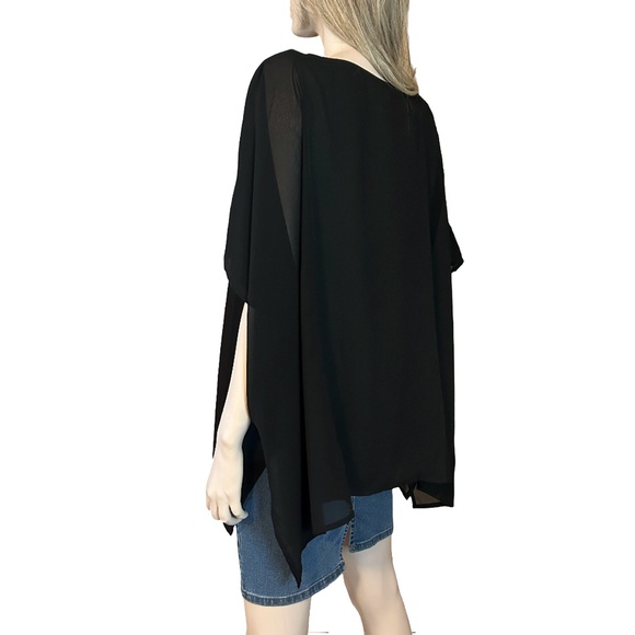 Wynne Layers Top Blouse Batwing Caftan Poncho Chiffon Trim Fluttery Flowy Dressy - Picture 7 of 10
